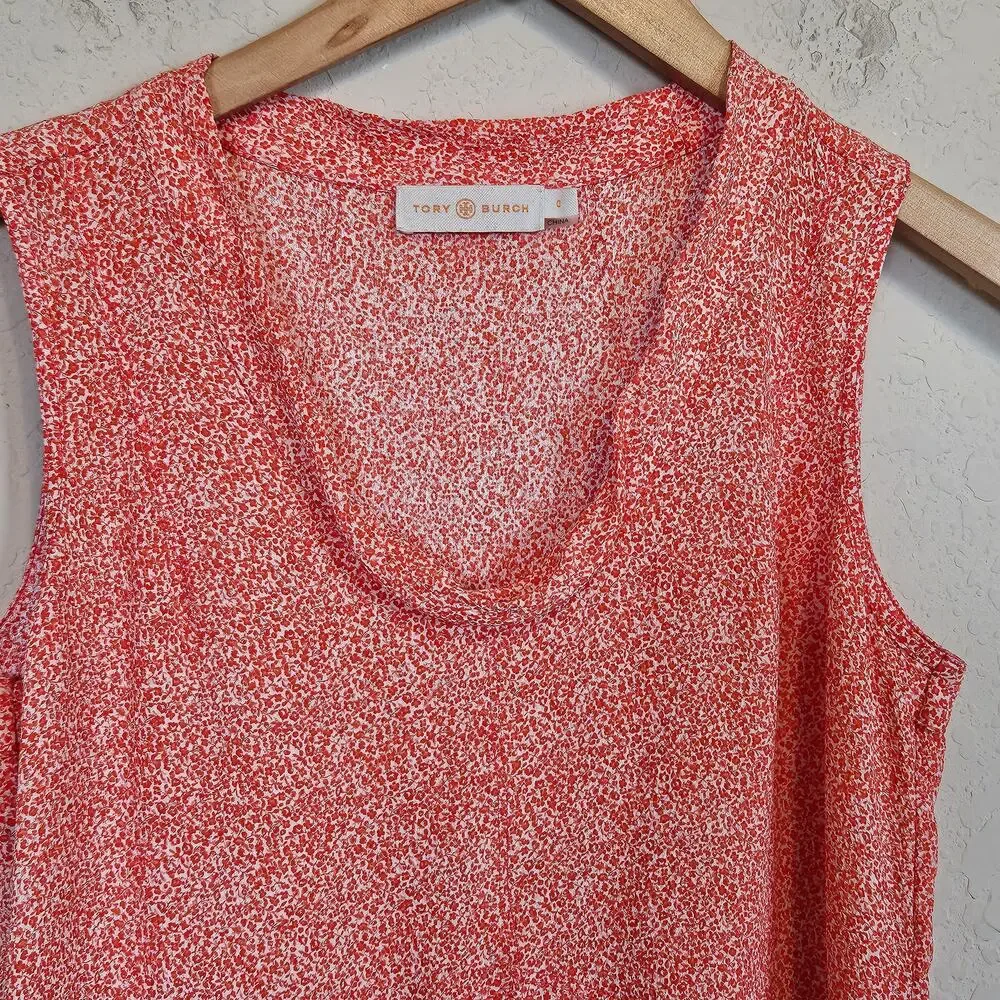 Tory Burch Silk Floral Jasmine Sleeveless Shell Top Blouse Poppy Red Women's 0‎